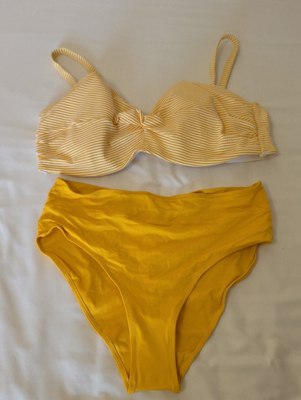H&M Yellow Striped Bikini Top with Solid High-Waist Bottom